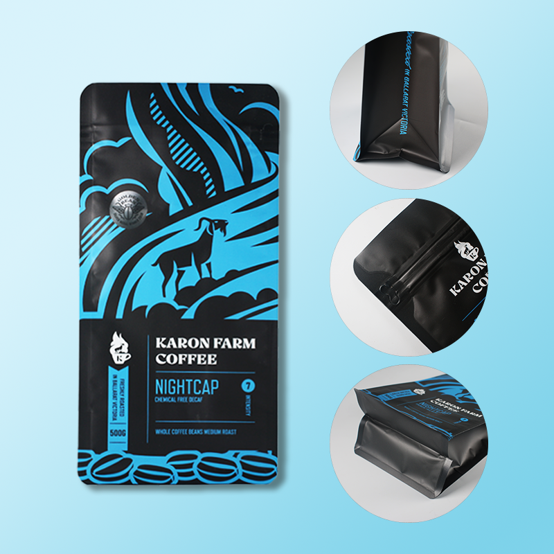 Custom Printed Eco Friendly Flexible Flat Bottom Moisture Proof Smell Proof Valve Resealable Ziplock Coffee Bag