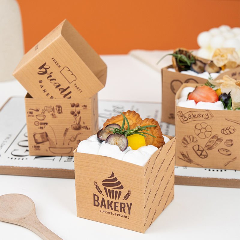 Cupcake Kraft Paper Small Box Square Pastry Paper Box Hokkaido Chiffon Cake Dessert Biscuits