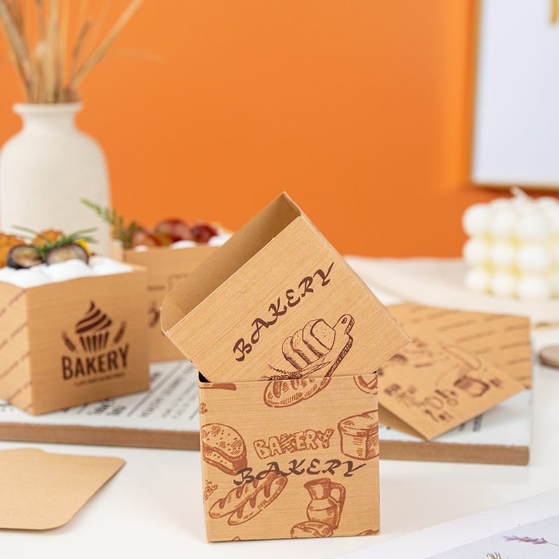 Cupcake Kraft Paper Small Box Square Pastry Paper Box Hokkaido Chiffon Cake Dessert Biscuits