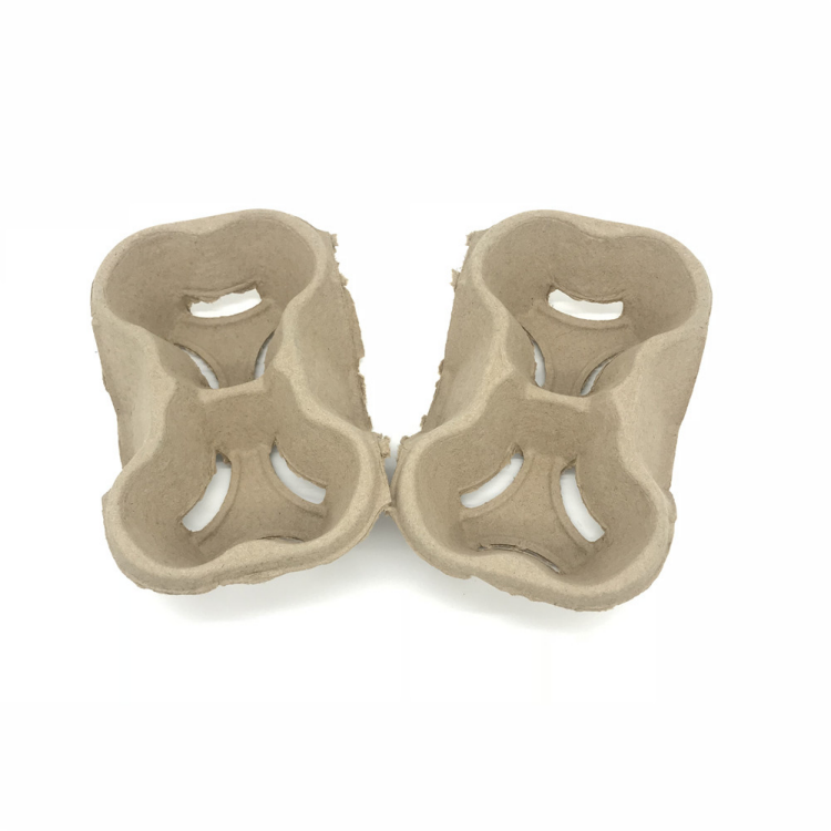 Design customized disposable 2 and 4-cup drink carriers biodegradable fiber pulp take away craft paper cup holder