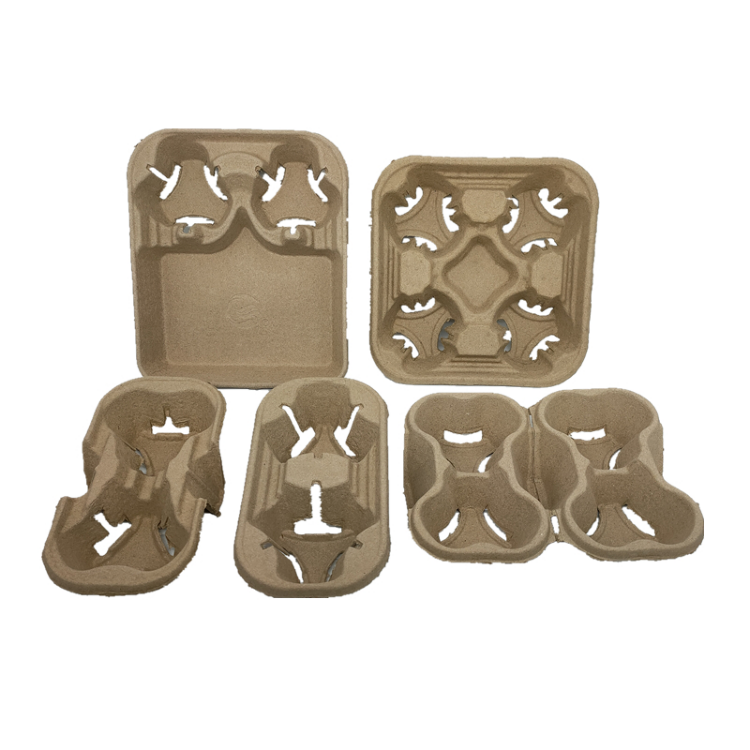 Design customized disposable 2 and 4-cup drink carriers biodegradable fiber pulp take away craft paper cup holder