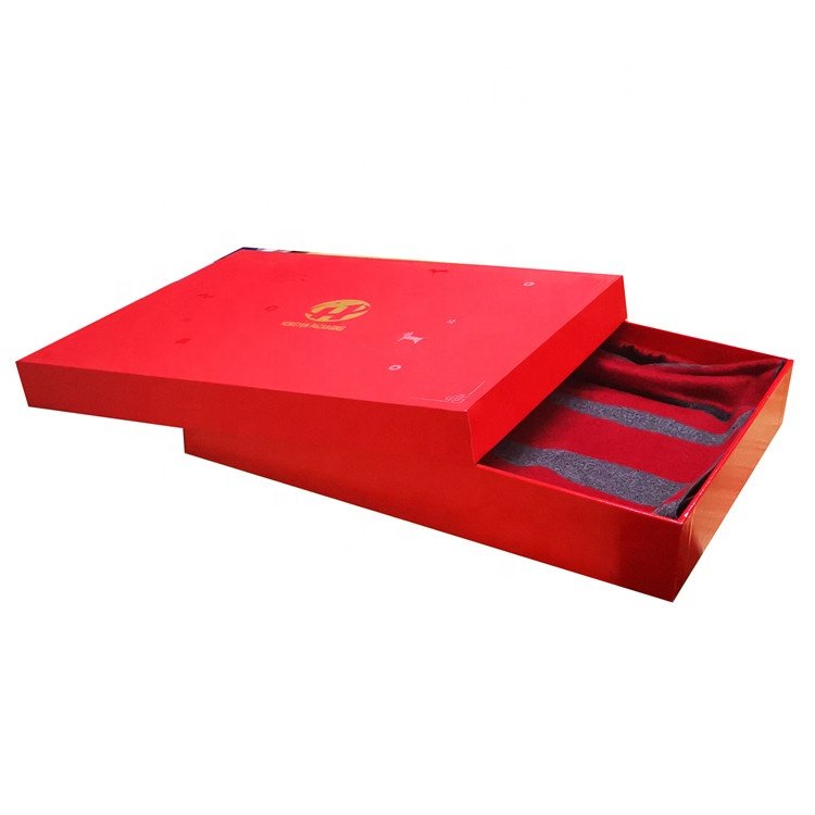Custom Gold Stamping Logo Garment Scarf Red Paper Gift Box Packaging Boxes For Clothing Brand