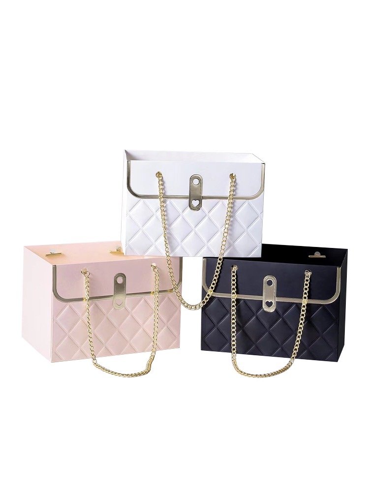 Caja de embalaje de flores Cardboard Portable Wedding Gift Bags Rectangular Flower Gift Package Bags