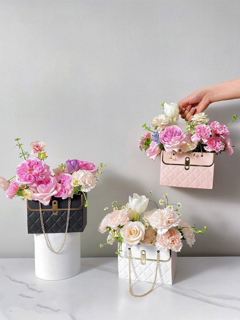 Caja de embalaje de flores Cardboard Portable Wedding Gift Bags Rectangular Flower Gift Package Bags