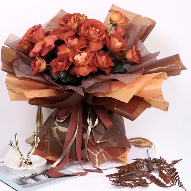 Hot Sale Stylish Elegant Stock Waterproof Golden Border Marble Flower Marbled Wrapping Paper