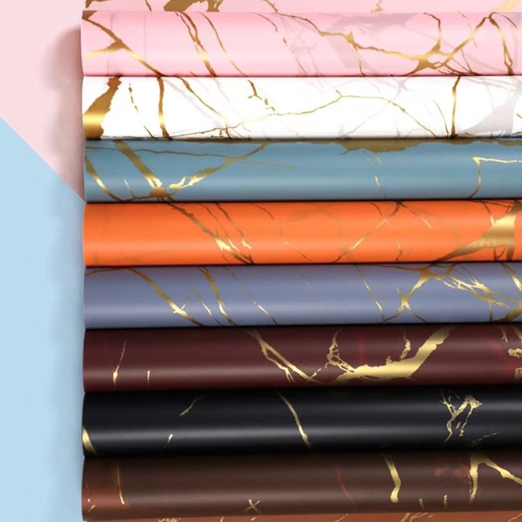 Hot Sale Stylish Elegant Stock Waterproof Golden Border Marble Flower Marbled Wrapping Paper