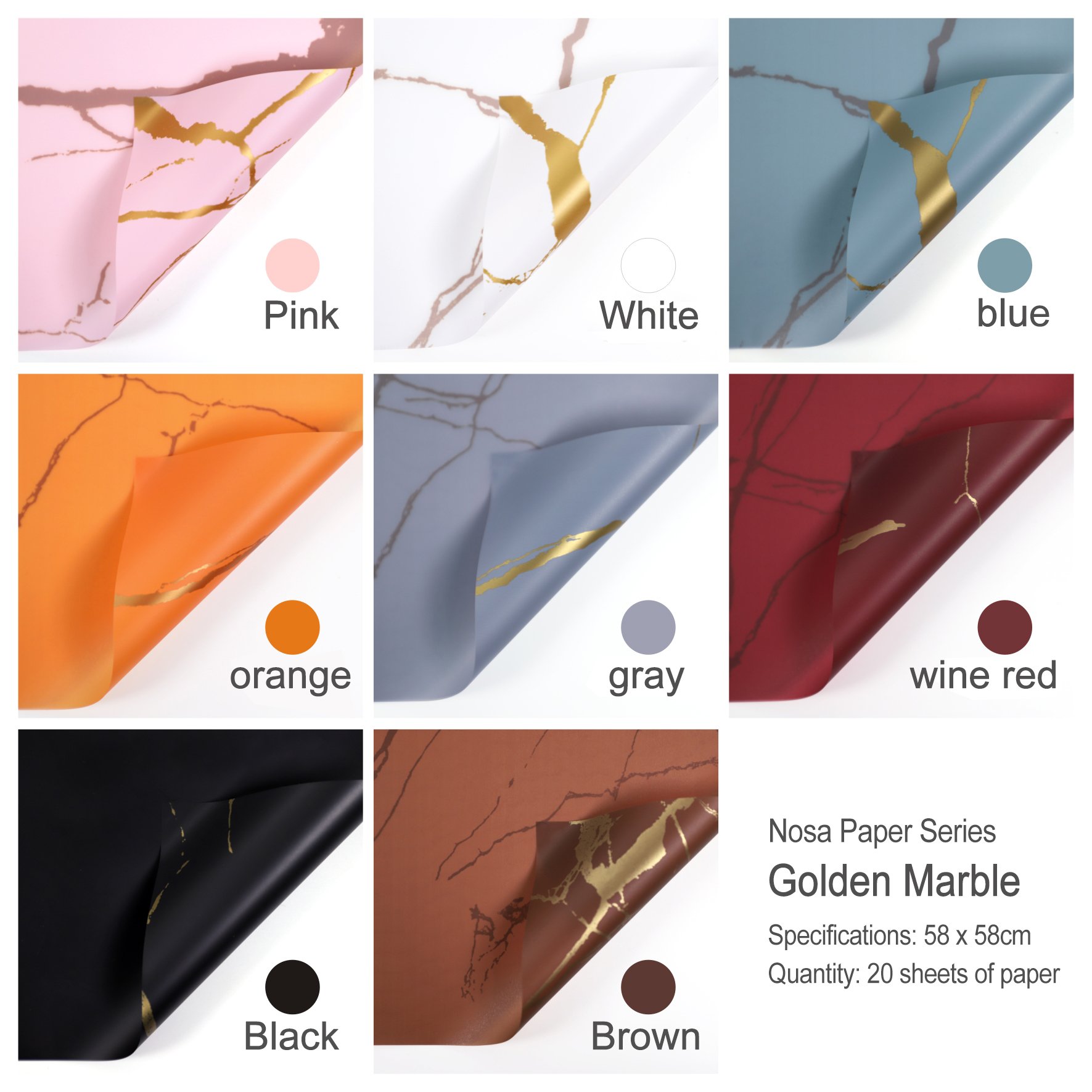 Hot Sale Stylish Elegant Stock Waterproof Golden Border Marble Flower Marbled Wrapping Paper
