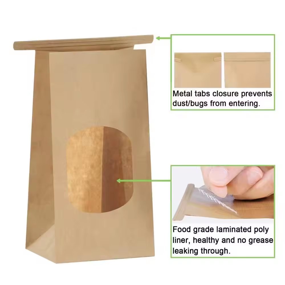Custom Front Window Kraft Paper Pink Logo Printed Tortilla Chip Bag 1lb 2lb Tin Tie Bags for Packaging Cookie Cracker Bag
