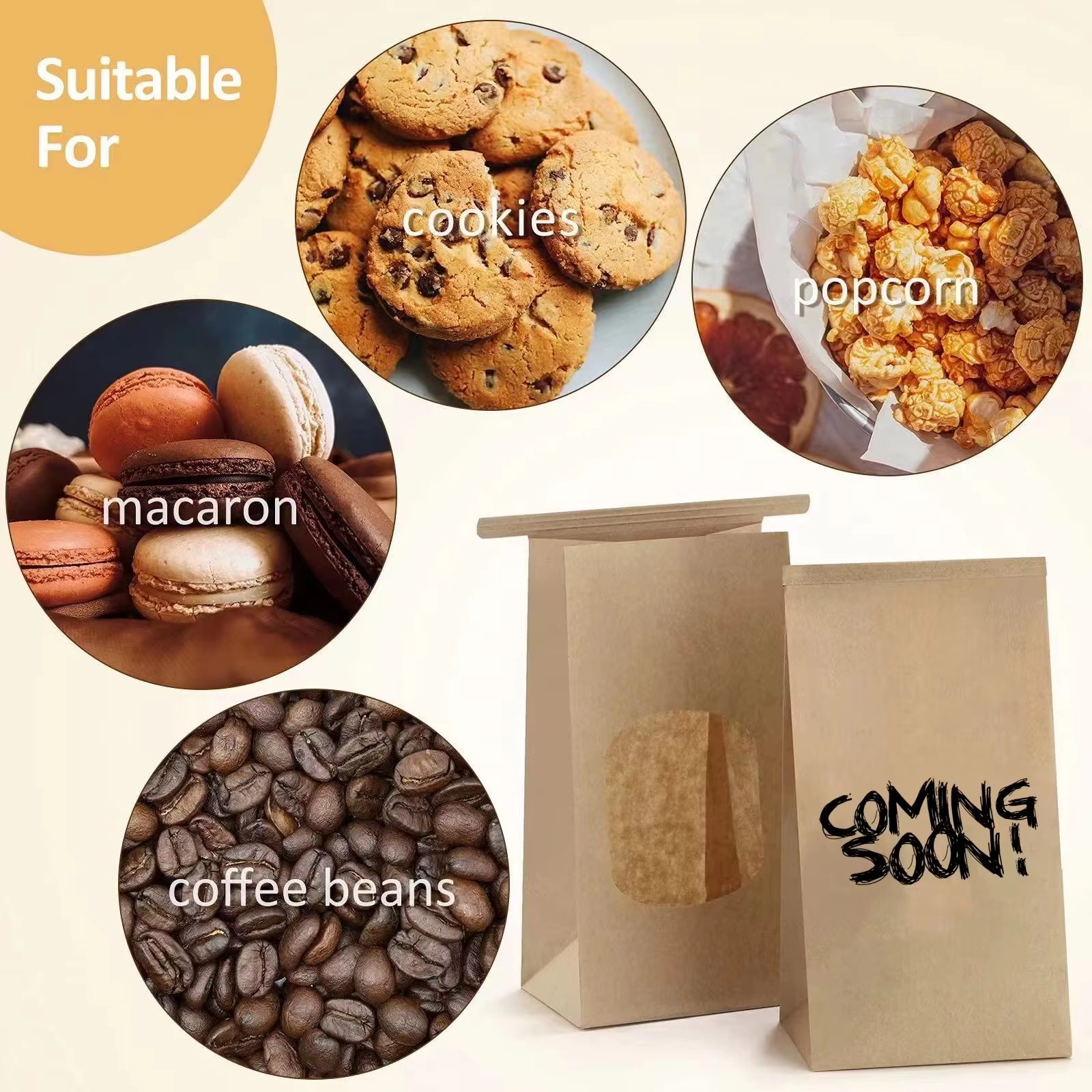 Custom Front Window Kraft Paper Pink Logo Printed Tortilla Chip Bag 1lb 2lb Tin Tie Bags for Packaging Cookie Cracker Bag