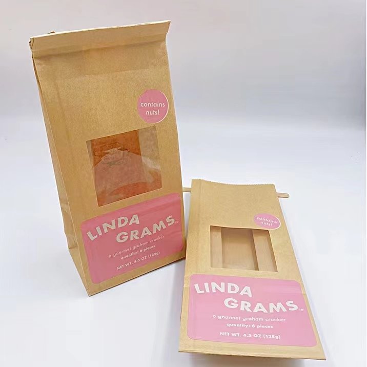Custom Front Window Kraft Paper Pink Logo Printed Tortilla Chip Bag 1lb 2lb Tin Tie Bags for Packaging Cookie Cracker Bag