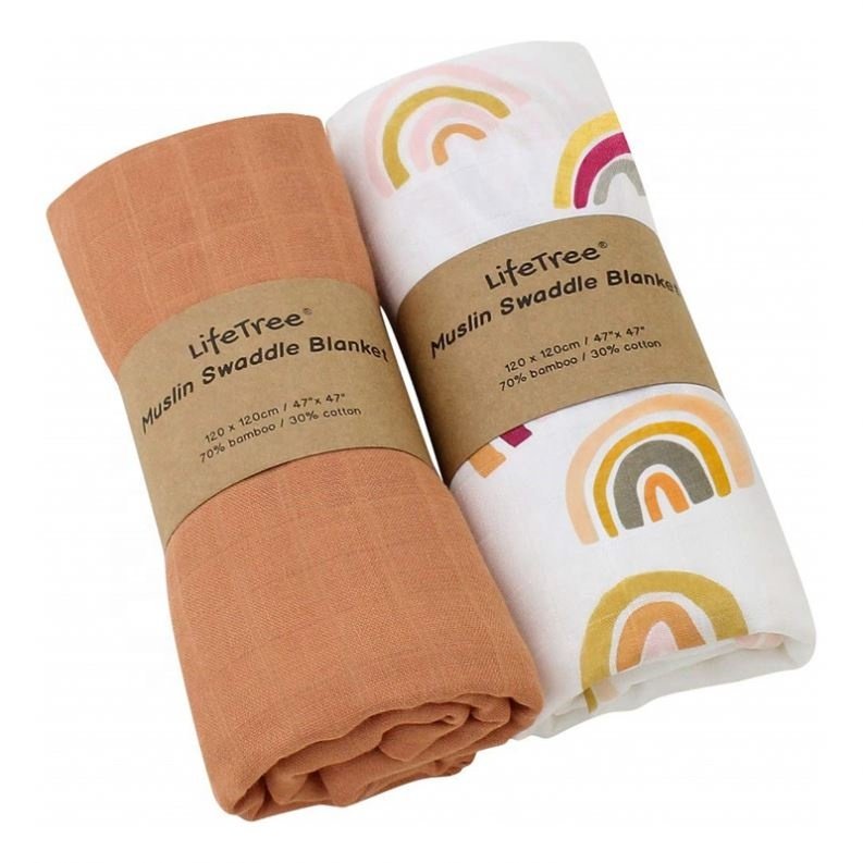 Factory Wholesale Customized Full Colors Printing Paper Sleeve Muslin Blanket Baby Swaddle Belly Band Packaging