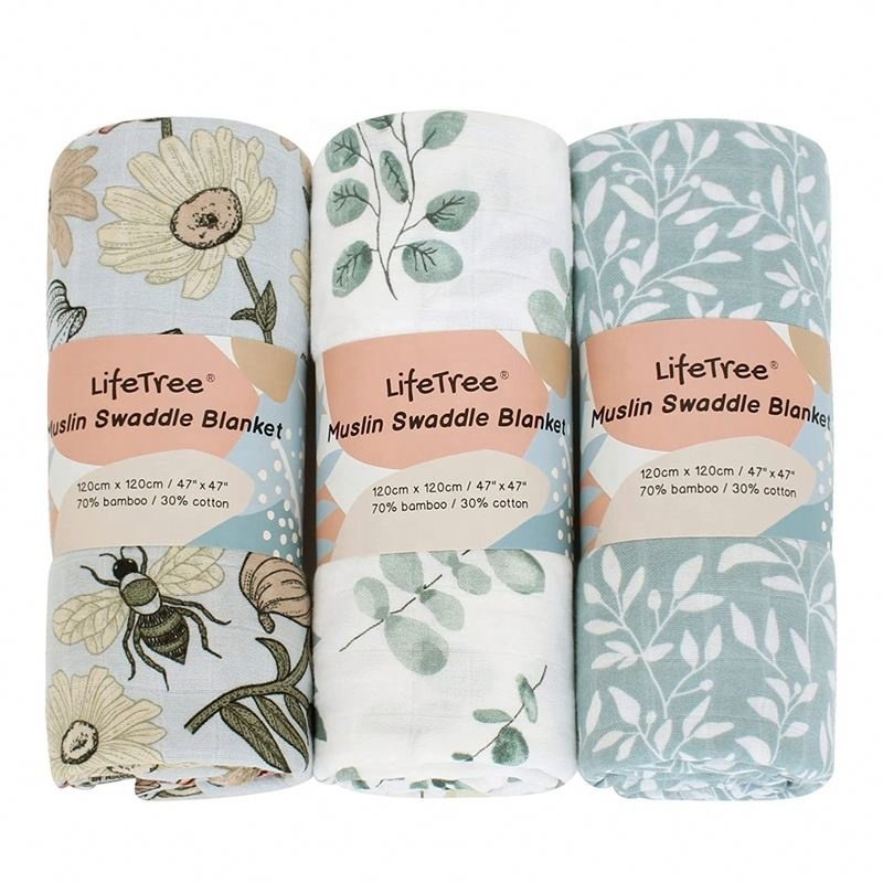 Factory Wholesale Customized Full Colors Printing Paper Sleeve Muslin Blanket Baby Swaddle Belly Band Packaging