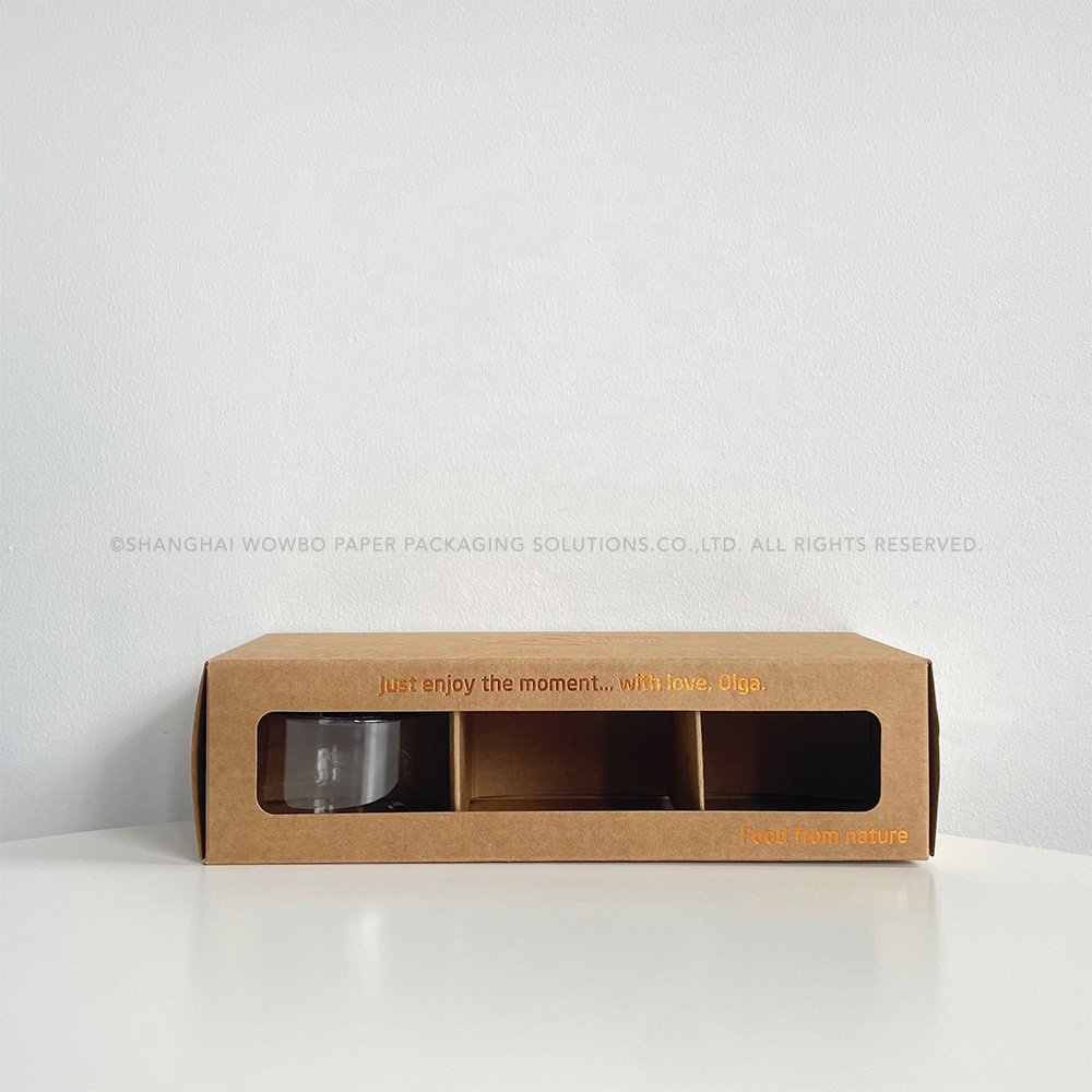 Custom Recyclable Gold Foiled Logo Imprinted Brown Kraft Paper Packaging Box with 3 Compartments for Jam Honey Glass Jar