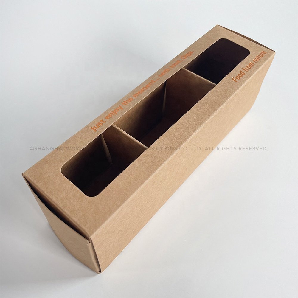 Custom Recyclable Gold Foiled Logo Imprinted Brown Kraft Paper Packaging Box with 3 Compartments for Jam Honey Glass Jar
