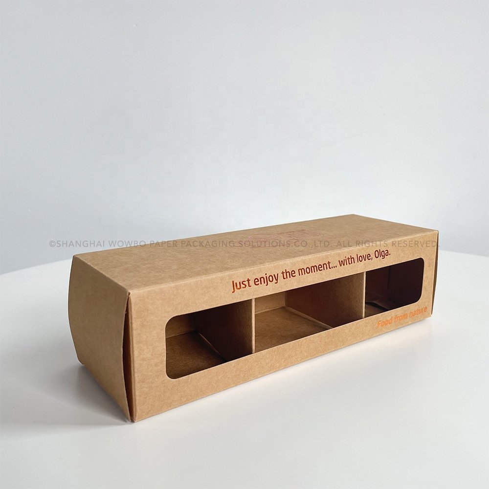 Custom Recyclable Gold Foiled Logo Imprinted Brown Kraft Paper Packaging Box with 3 Compartments for Jam Honey Glass Jar