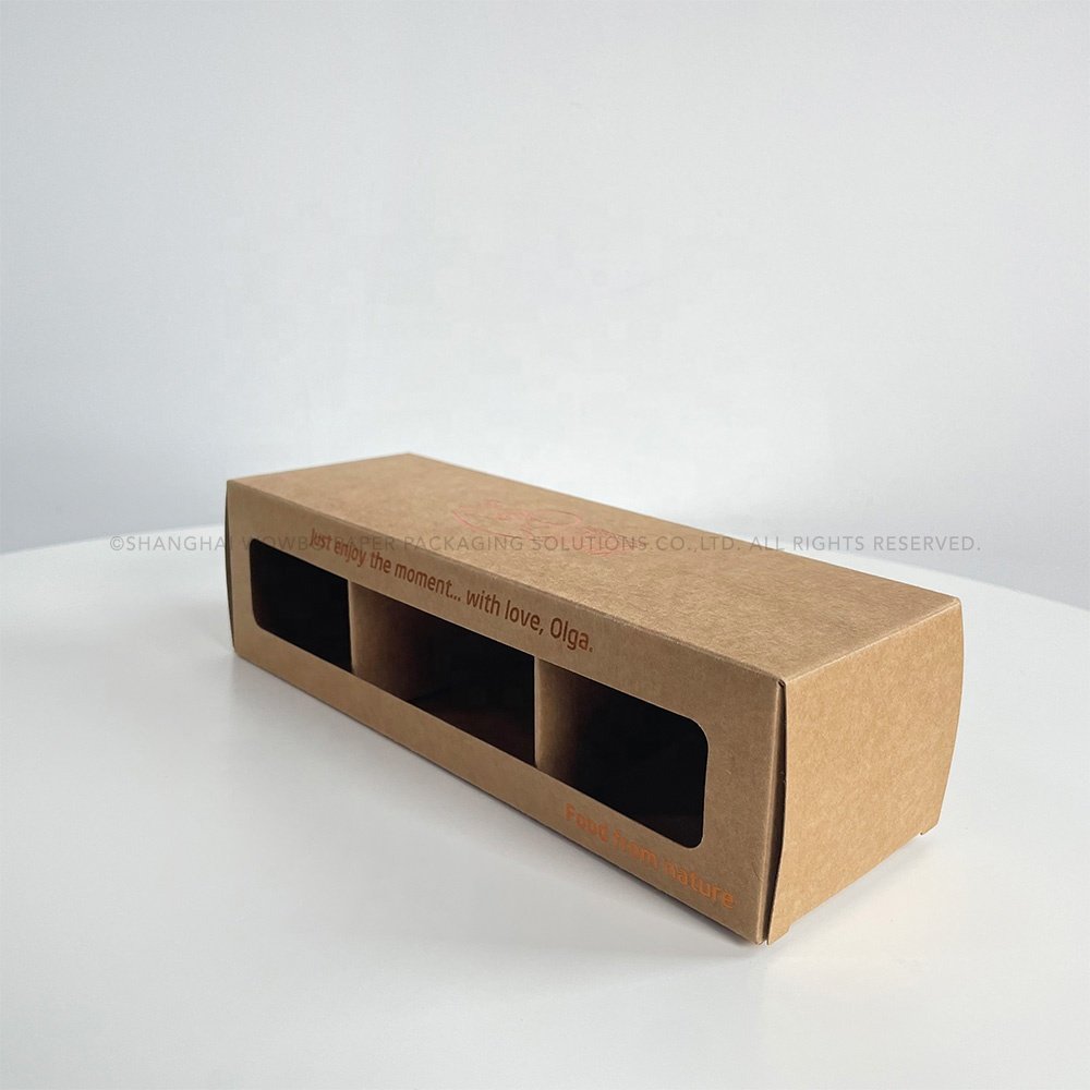 Custom Recyclable Gold Foiled Logo Imprinted Brown Kraft Paper Packaging Box with 3 Compartments for Jam Honey Glass Jar