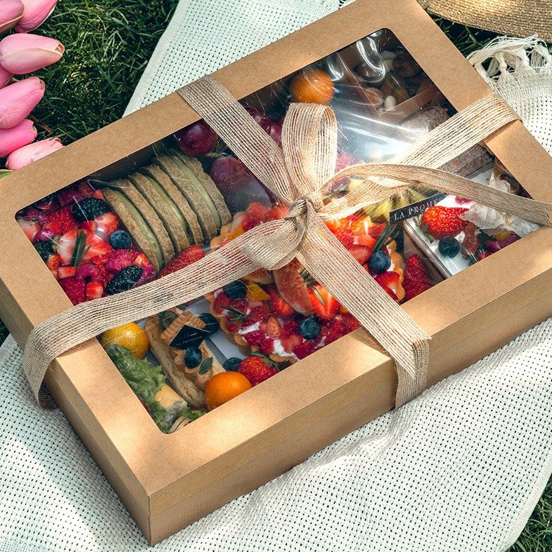 Jewelry Paper Boxes Food Fruit Corrugated Picnic Takeout Box With Clear Plastic Windows Lunch Box For Cakes