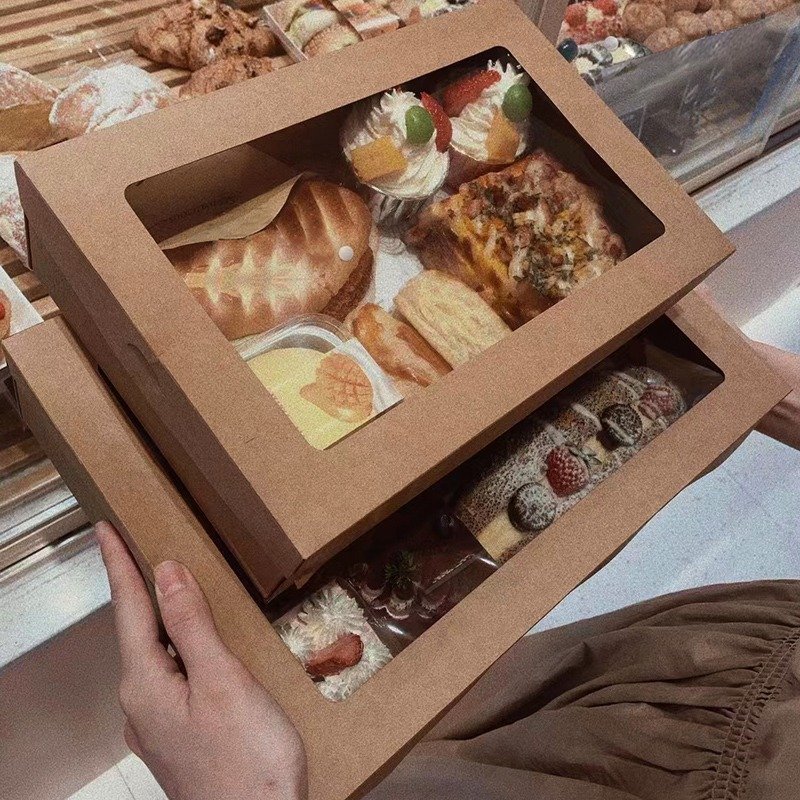 Jewelry Paper Boxes Food Fruit Corrugated Picnic Takeout Box With Clear Plastic Windows Lunch Box For Cakes