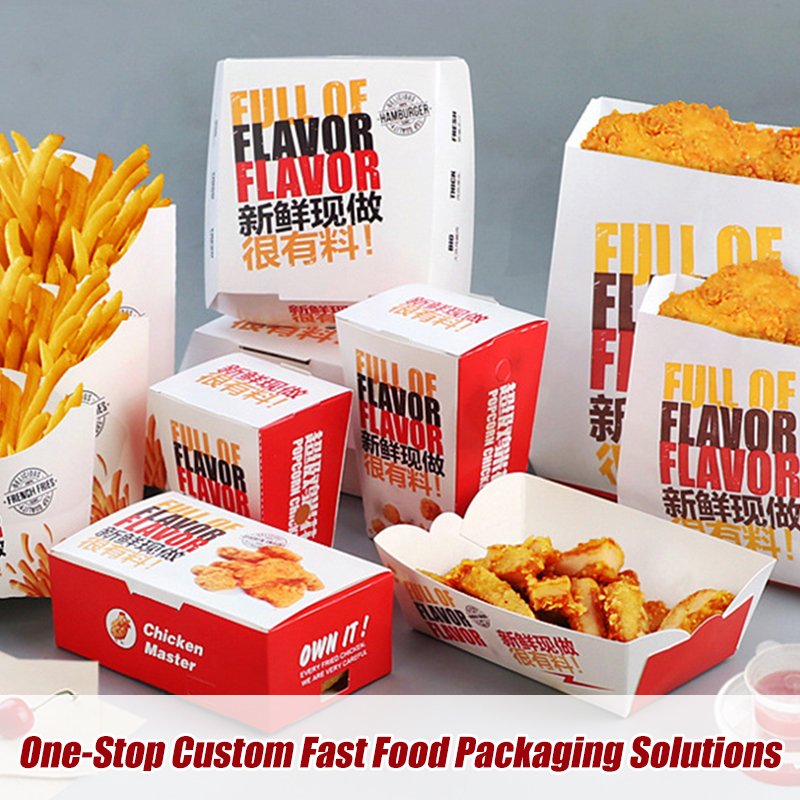 Custom Logo French Fries Fast Food Packaging Take Away Box Disposable Take Out Lunch Burger Fry Chicken Box Paper Food Container