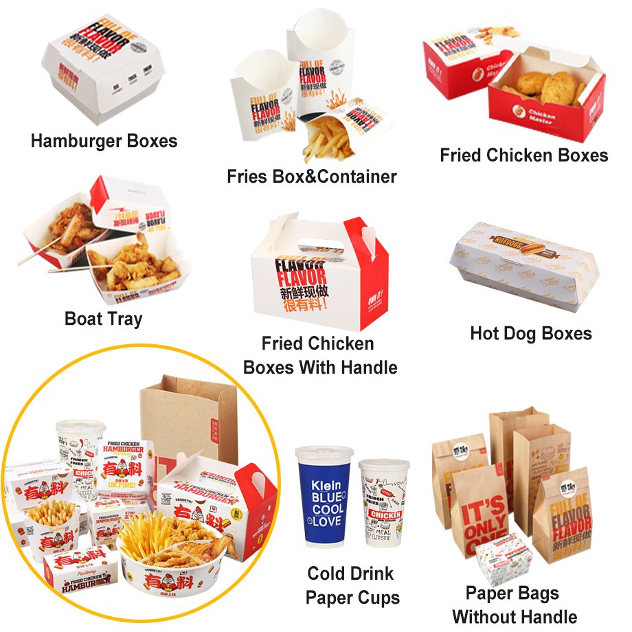 Custom Logo French Fries Fast Food Packaging Take Away Box Disposable Take Out Lunch Burger Fry Chicken Box Paper Food Container