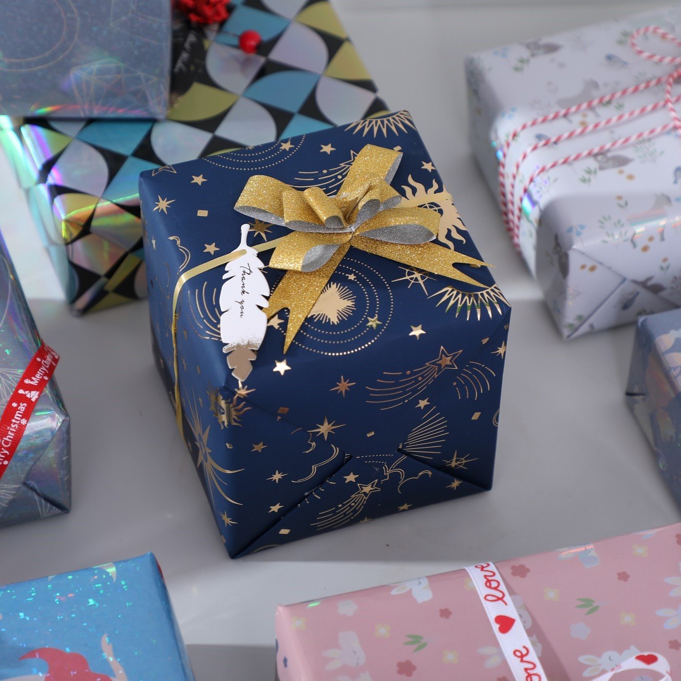 100% Recycled 80g art paper custom printed wrapping paper roll with logo for gifts