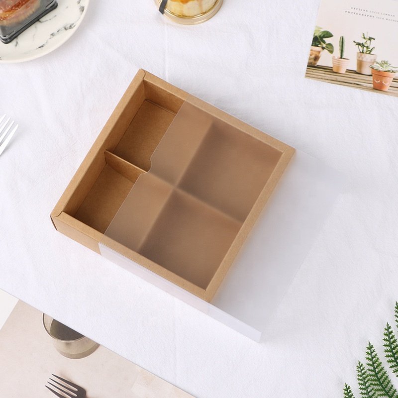 Wholesale disposable custom kraft take away paper cup clear window cake box packaging