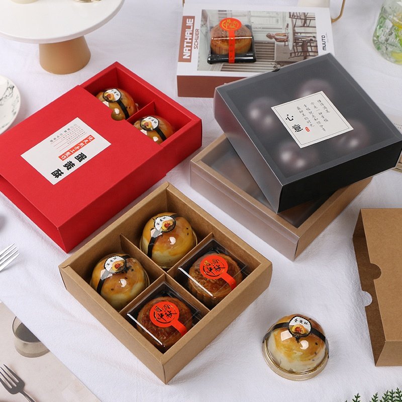 Wholesale disposable custom kraft take away paper cup clear window cake box packaging
