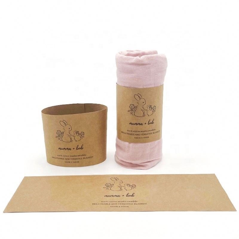 Swaddle Packaging Custom Printed Eco Friendly Brown Kraft Paper Sleeve Muslin Blanket Baby Swaddle Belly Band Packaging