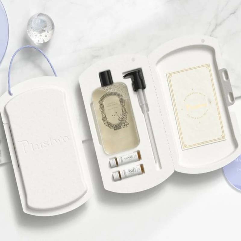 biodegradable Molded Paper Pulp Cosmetic Skincare Set Packaging Box eco friendly bagasse pulp molding box for make up sponge