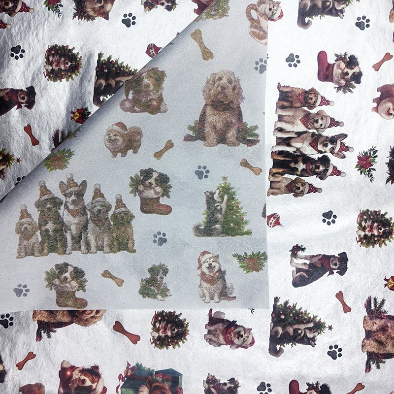 Promotion silver 50-70Cm christmas packaging paper print cute dog gift tissue wrapping paper papel para envolver regalos