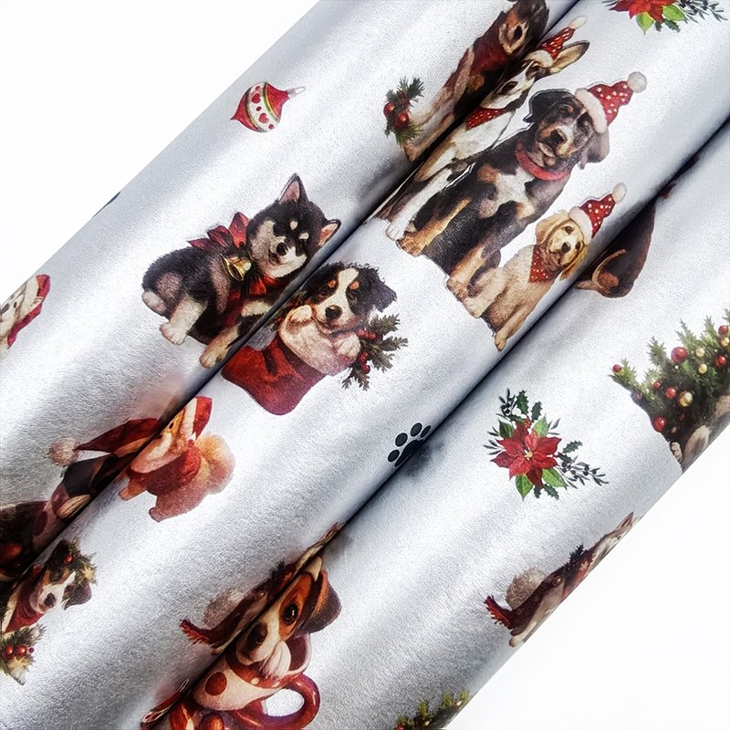 Promotion silver 50-70Cm christmas packaging paper print cute dog gift tissue wrapping paper papel para envolver regalos