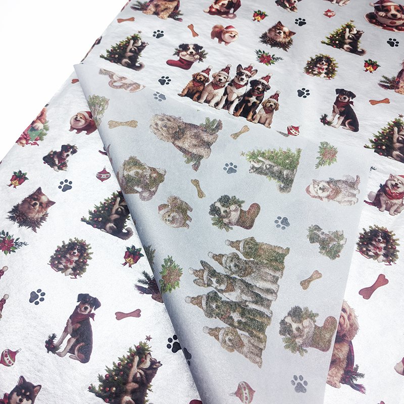 Promotion silver 50-70Cm christmas packaging paper print cute dog gift tissue wrapping paper papel para envolver regalos