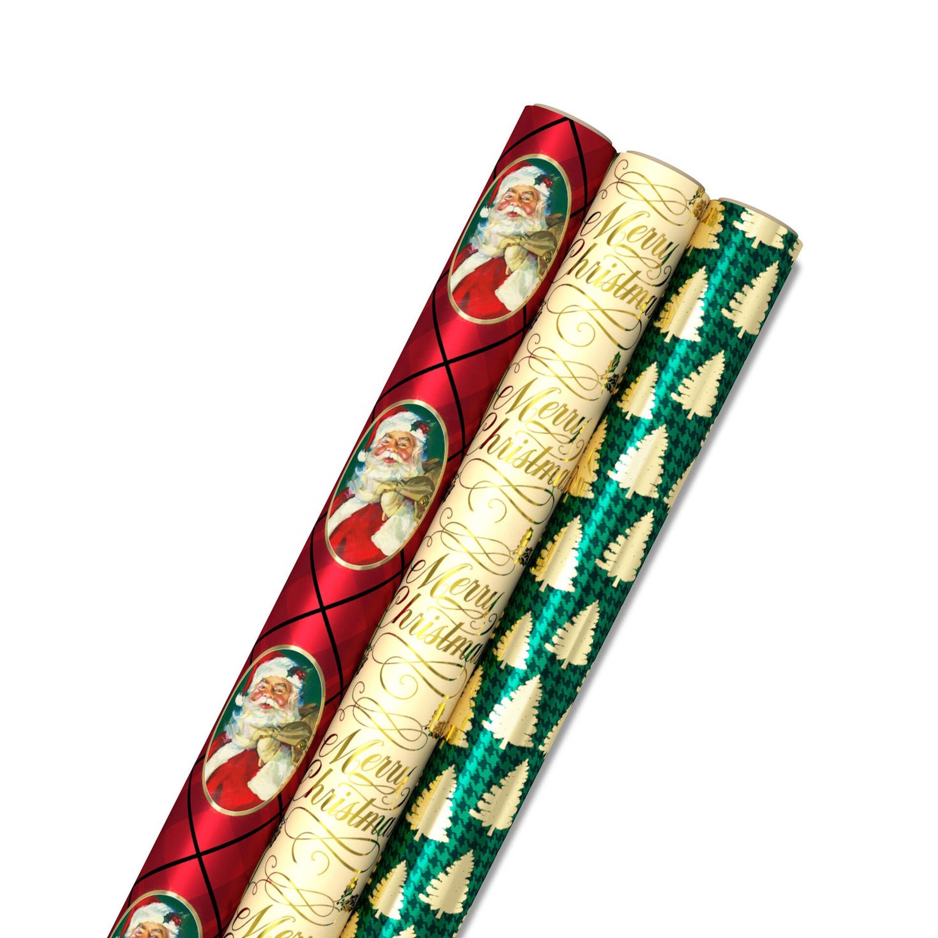 Luxury Wholesale Waterproof Custom Printing Santa Gold Printed Colorful Christmas Gift Wrapping Paper Roll For Packaging