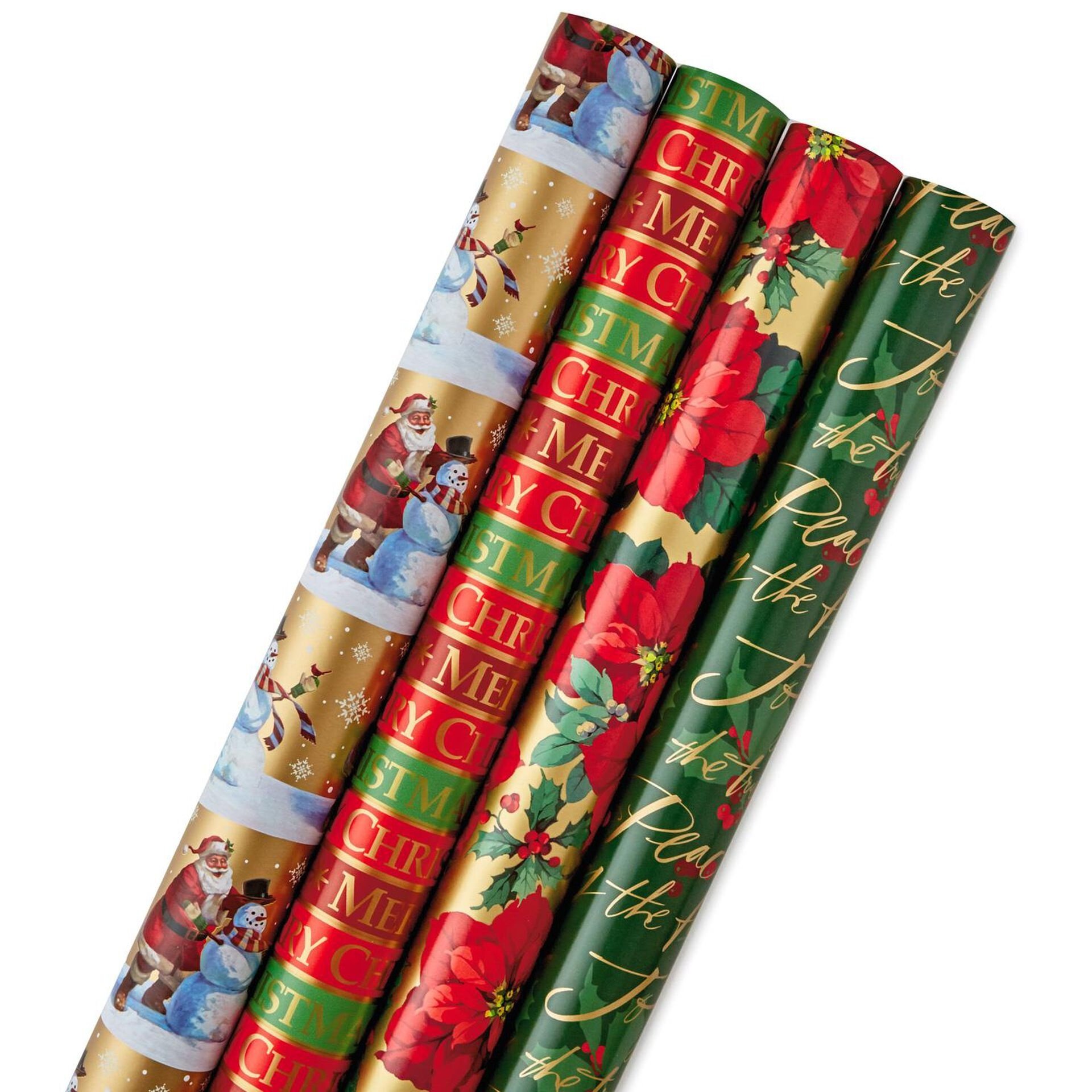 Luxury Wholesale Waterproof Custom Printing Santa Gold Printed Colorful Christmas Gift Wrapping Paper Roll For Packaging