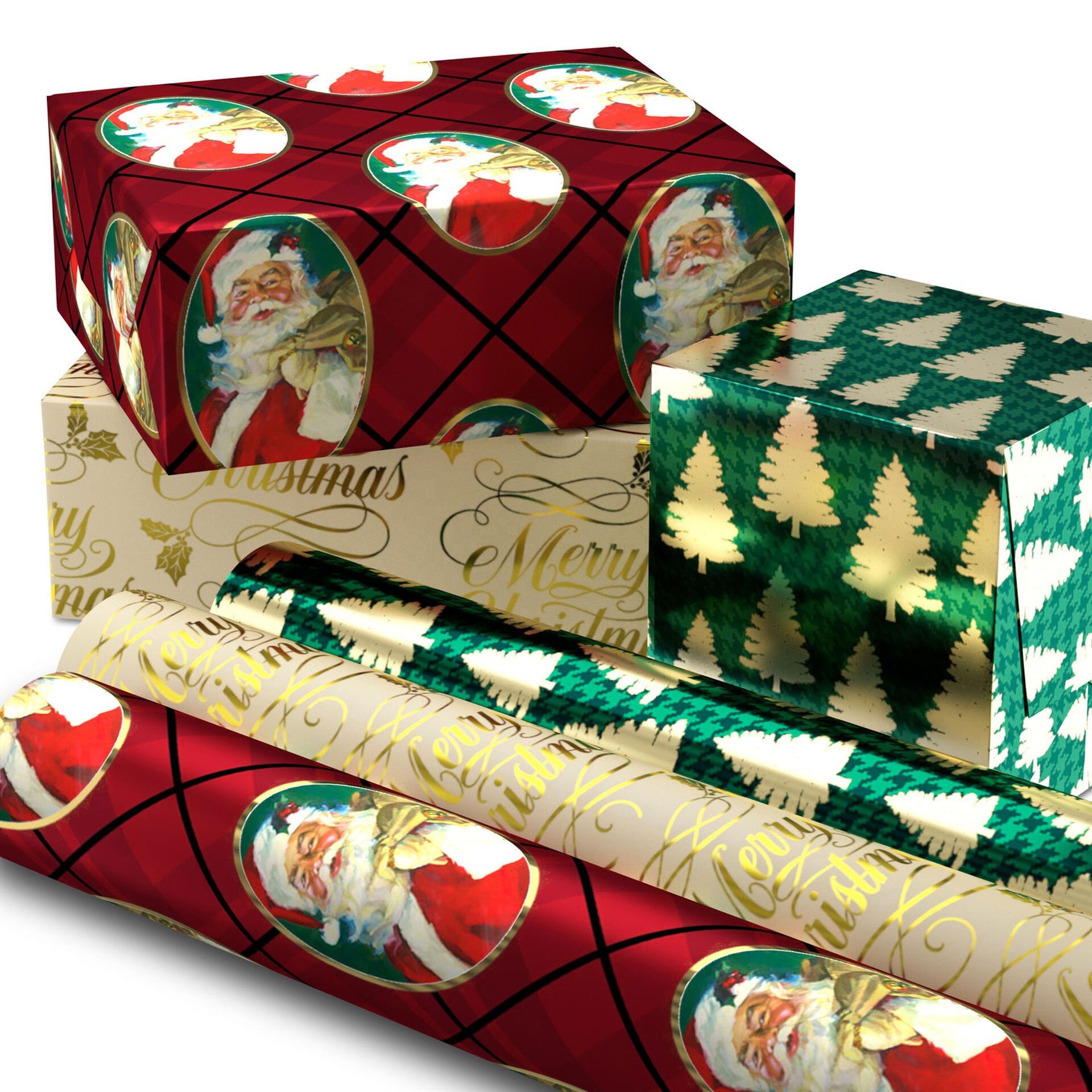Luxury Wholesale Waterproof Custom Printing Santa Gold Printed Colorful Christmas Gift Wrapping Paper Roll For Packaging