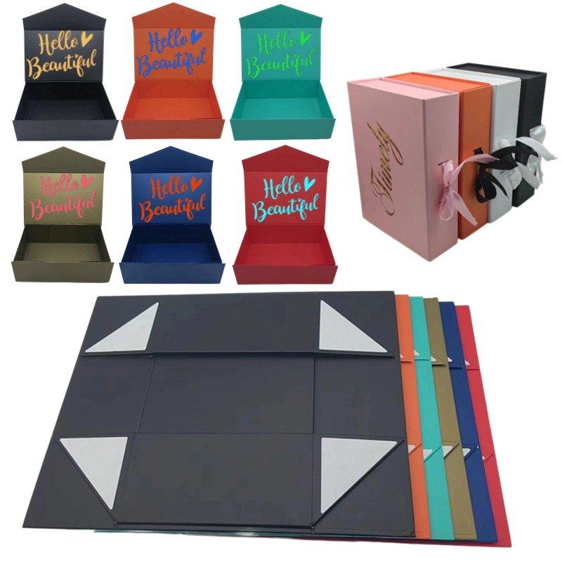 2024 Custom Printing Luxury Rigid Folding Black Paper Packaging Magnet Closure Lid Cardboard Foldable Magnetic Gift Box