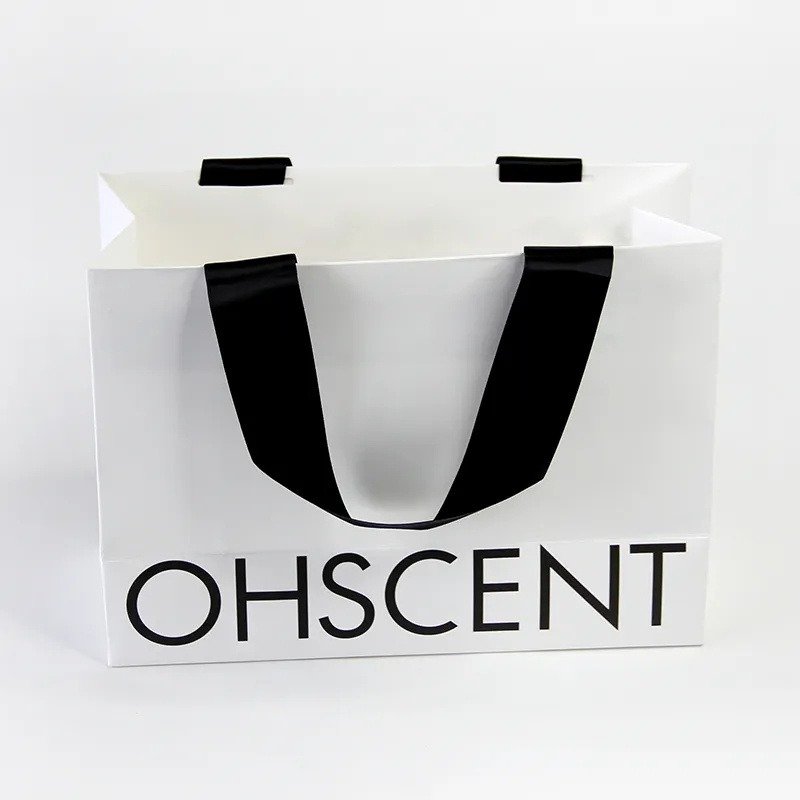 Luxury Ribbon Handle Boutique Shopping Packaging White Paper Bags With Your Own Logo