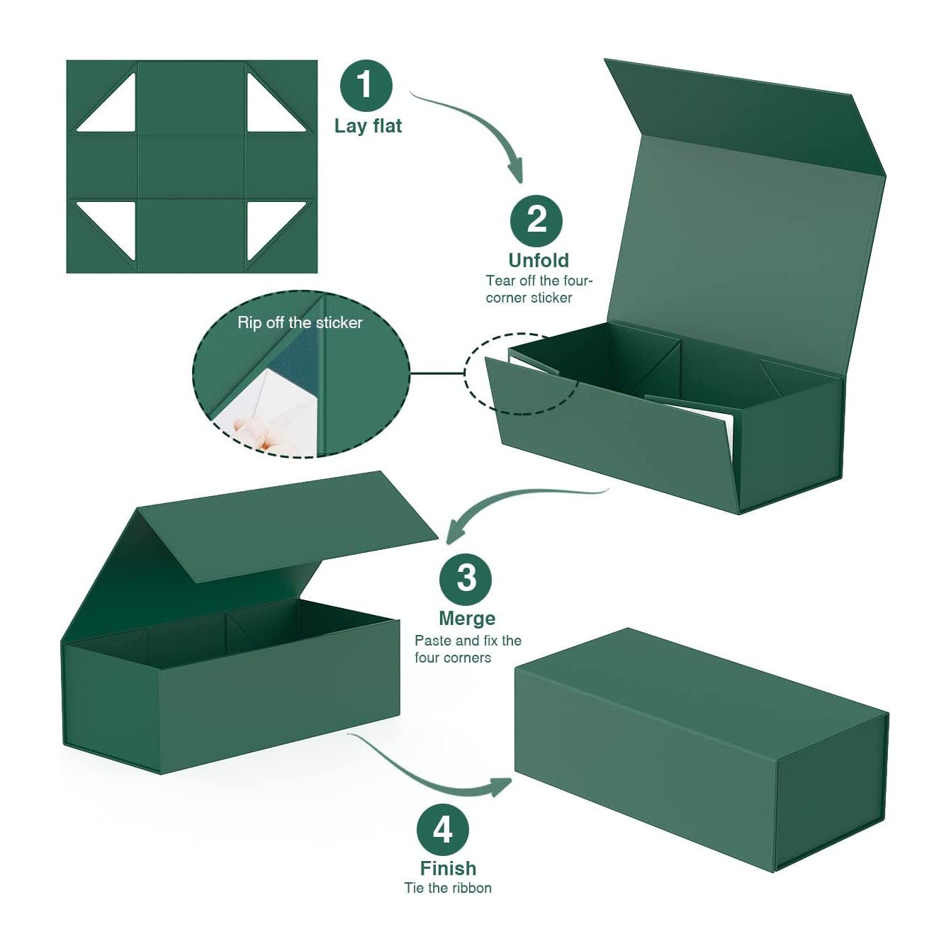 Custom Printing Logo Rigid Cardboard Luxury Flap Open Magnetic Folding Gift paper packaging Box Green Foldable paper Boxes