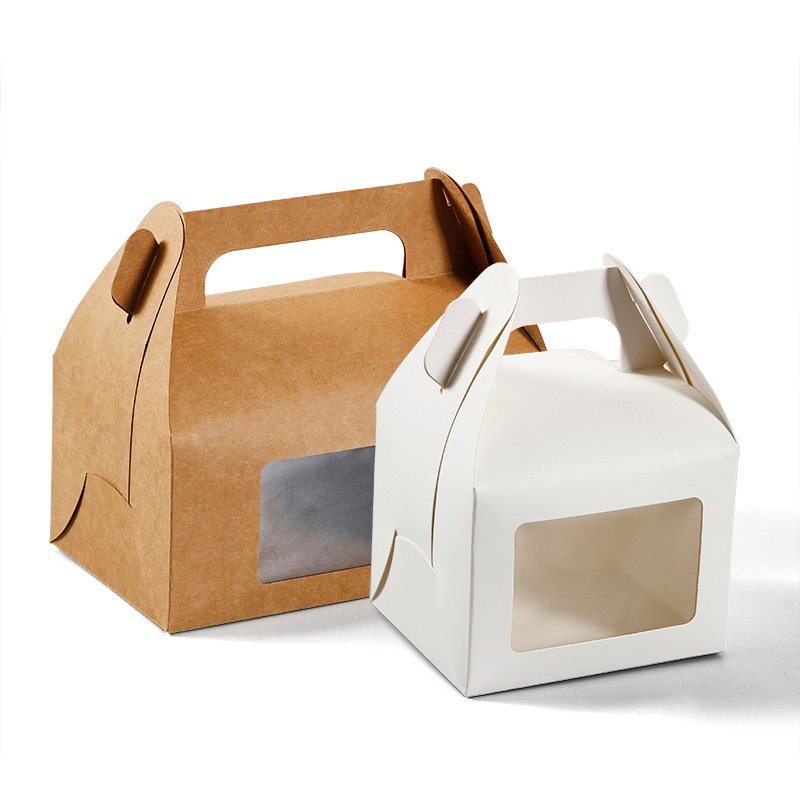 Disposable Open Window Portable Bread Dessert Paper Box Wedding Candy Packing Paper Box Baking Food Packaging Box