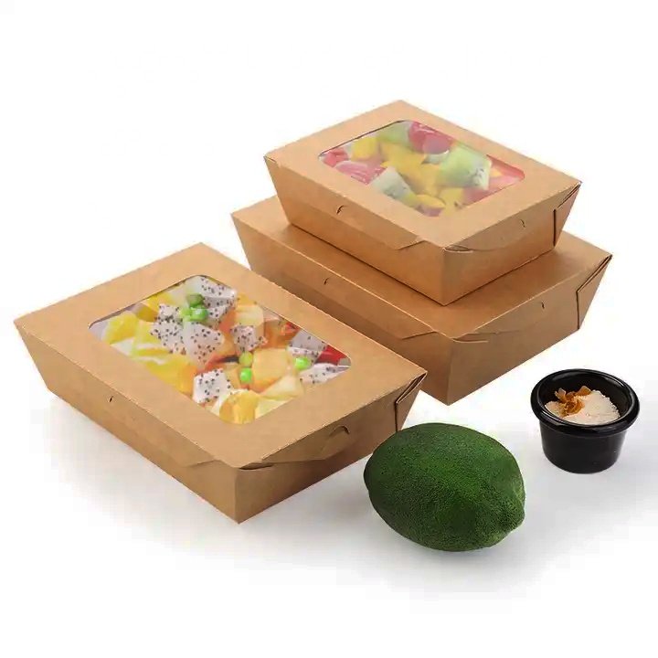 Disposable Take Away Kraft Paper Salad Bowl with PET Lid Kraft Paper Bowl