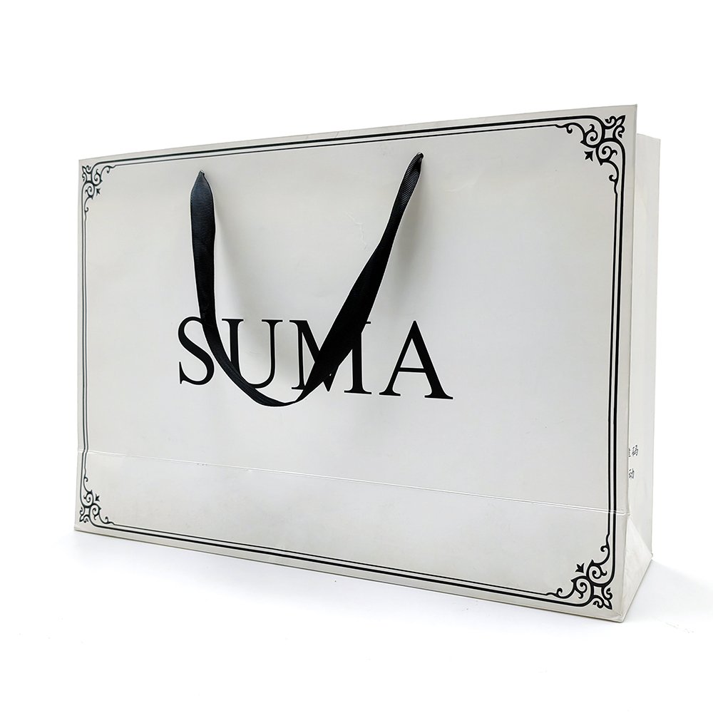 Wholesale Custom Logo Cardboard Luxury Shopping Jewelry Clothes Cosmetic Paper Bag White Gift Bags Packaging with Black Frame