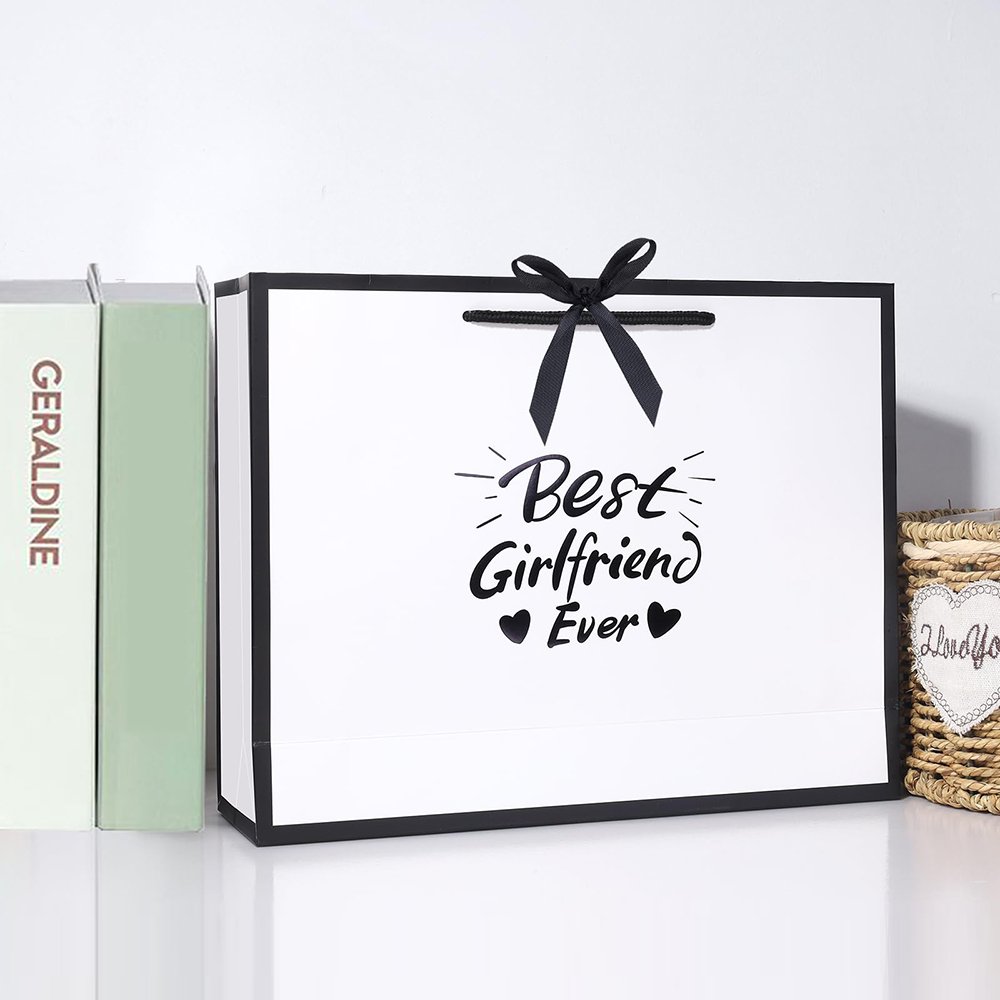 Wholesale Custom Logo Cardboard Luxury Shopping Jewelry Clothes Cosmetic Paper Bag White Gift Bags Packaging with Black Frame