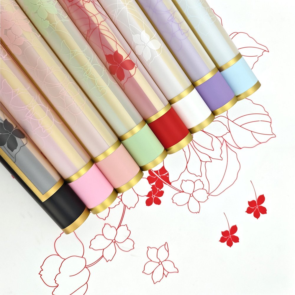 Hot Sale Gold Border Flower Packaging Paper Rich Rose Pattern Waterproof Craft Paper Gift Wrapping Paper