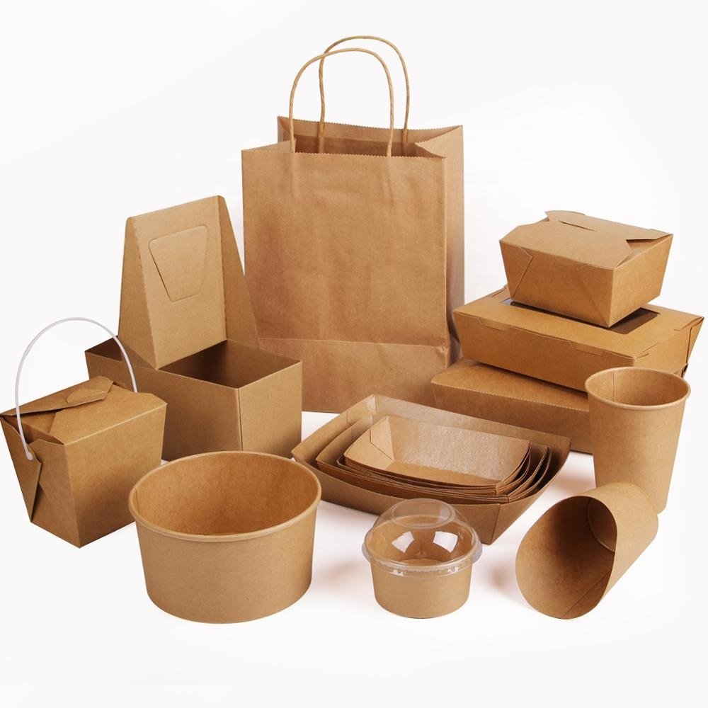 Biodegradable container recycle box kraft paper container food cardboard take away fast food box