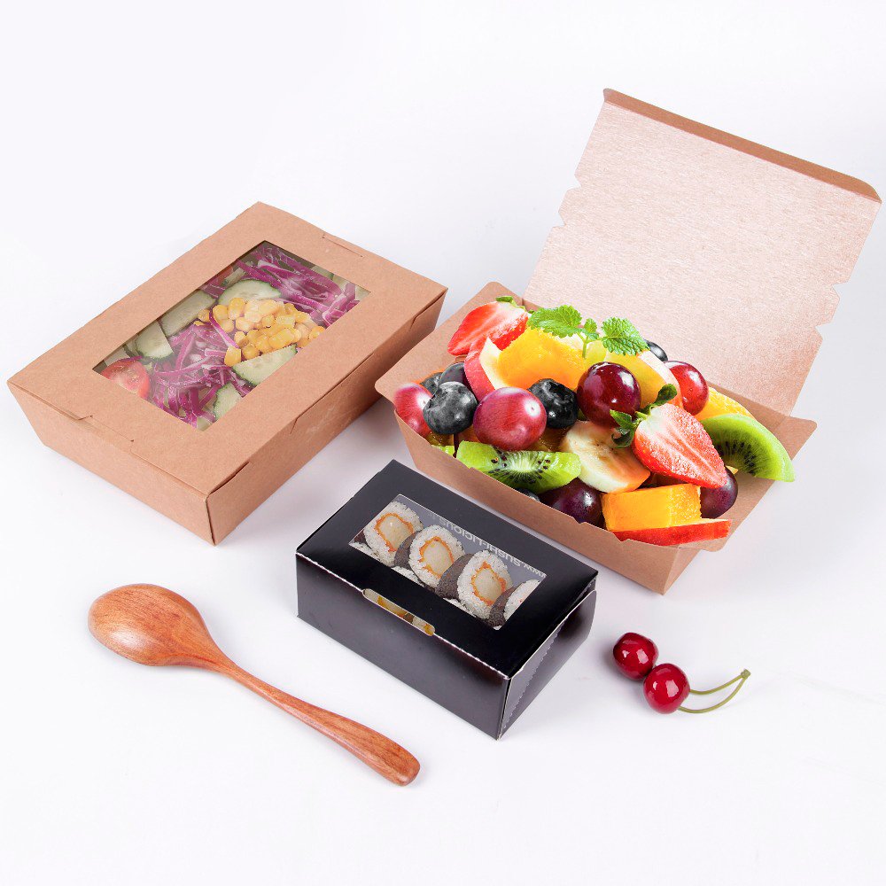 Biodegradable container recycle box kraft paper container food cardboard take away fast food box