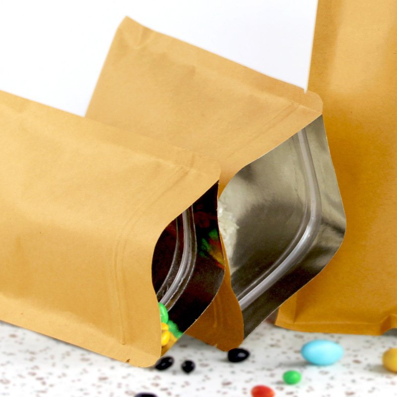 Kraft Paper Vacuum Sealable Bags Mylar Heat Seal Pouches for Sample Food Storage Packaging with Tear Notches