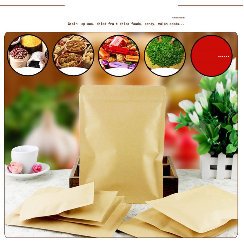 Kraft Paper Vacuum Sealable Bags Mylar Heat Seal Pouches for Sample Food Storage Packaging with Tear Notches
