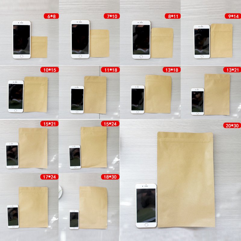 Kraft Paper Vacuum Sealable Bags Mylar Heat Seal Pouches for Sample Food Storage Packaging with Tear Notches