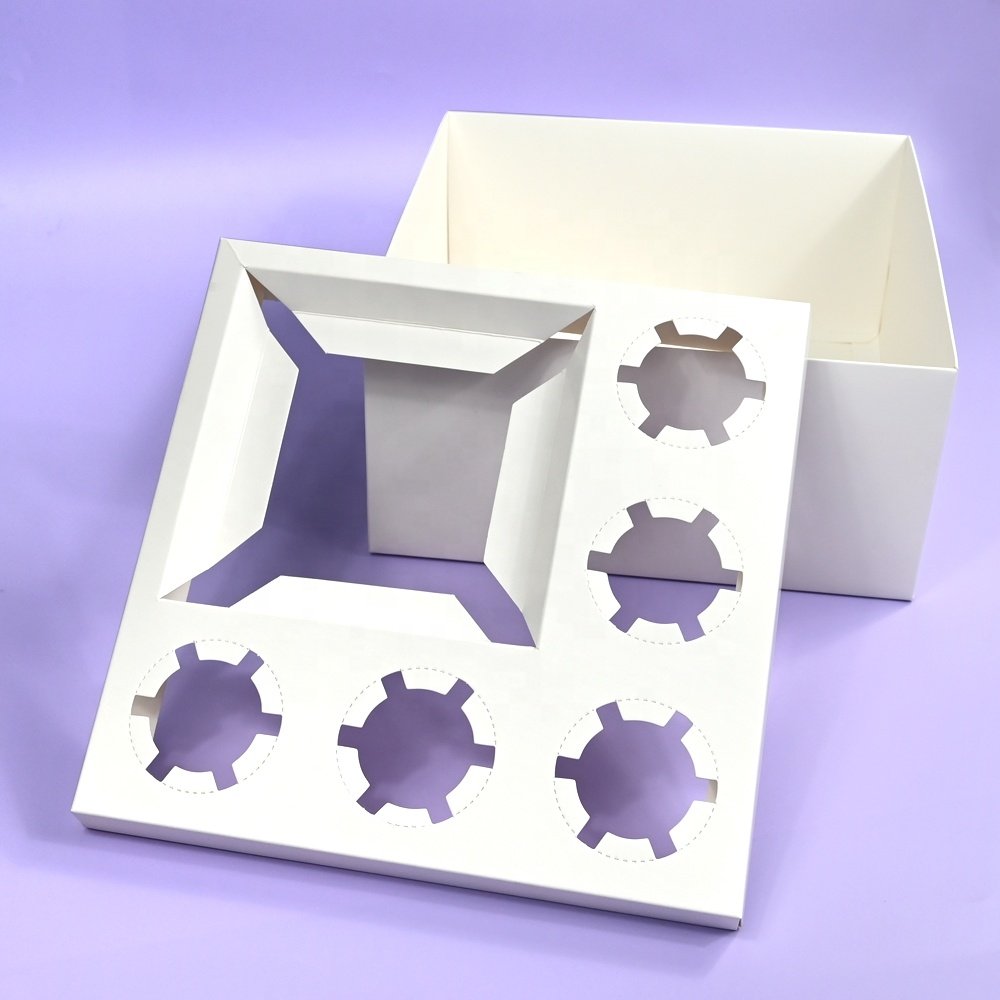 XJH 5 Hole Cupcake Pastry Bakery Packaging Paper Cake Donuts Gift Windows Clear Lid Cupcake Food Donuts Bento Cupcake Boxes