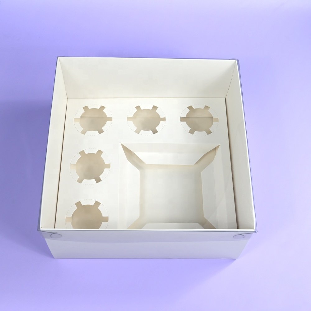 XJH 5 Hole Cupcake Pastry Bakery Packaging Paper Cake Donuts Gift Windows Clear Lid Cupcake Food Donuts Bento Cupcake Boxes